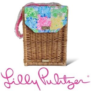 🌸 Lilly Pulitzer 🌸 Picnic Wicker Wine Basket Carrier Multi Cheek to Cheek
